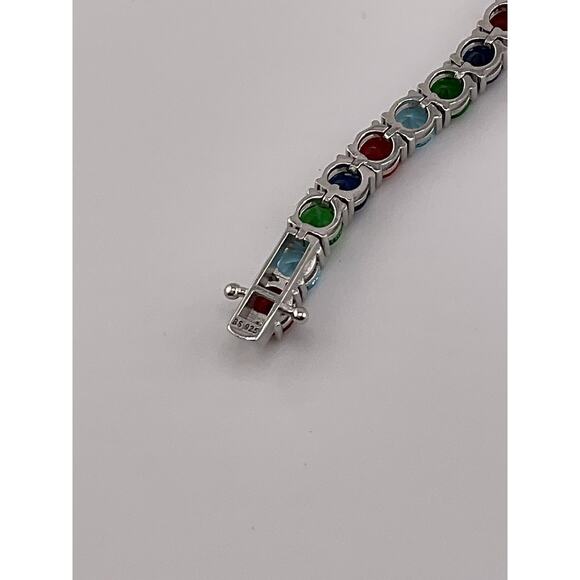 925 sterling silver tennis bracelet Rhodium plated Multi  925 sterling silver tennis bracelet Rhodium plated Multi Color Stone 8\